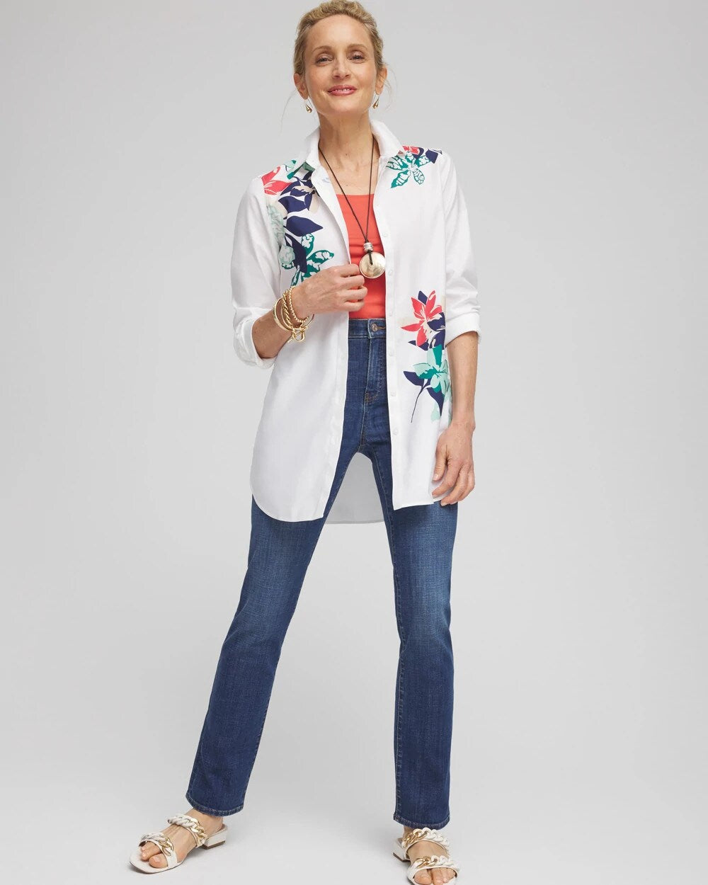 No Iron Placed Floral Tunic