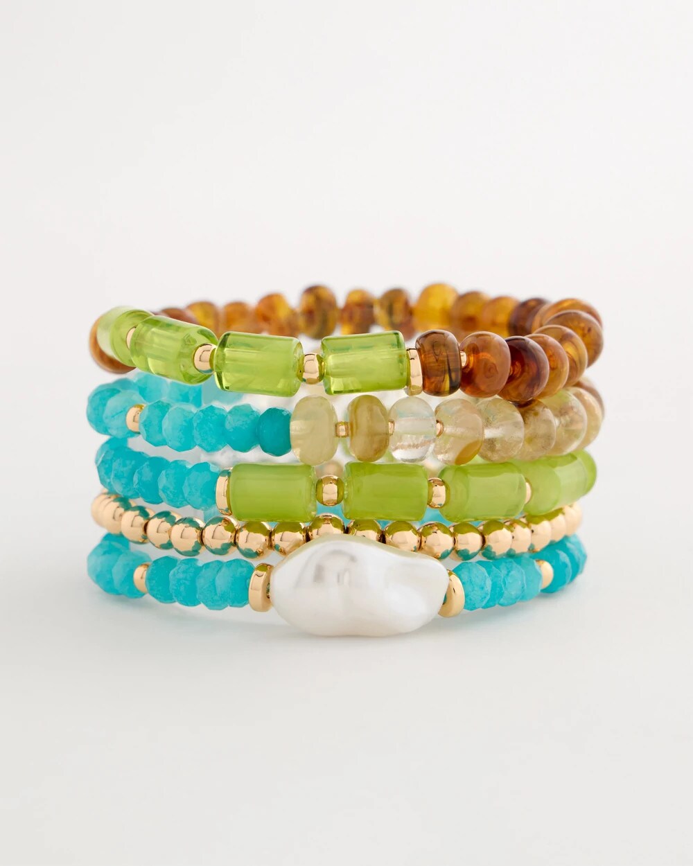 Multi-Colored Stretch Set of Five Beaded Bracelets