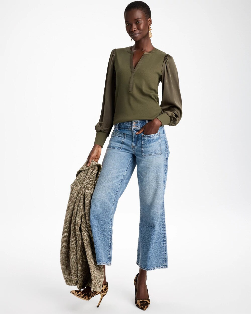 Satin Sleeve Henley Top