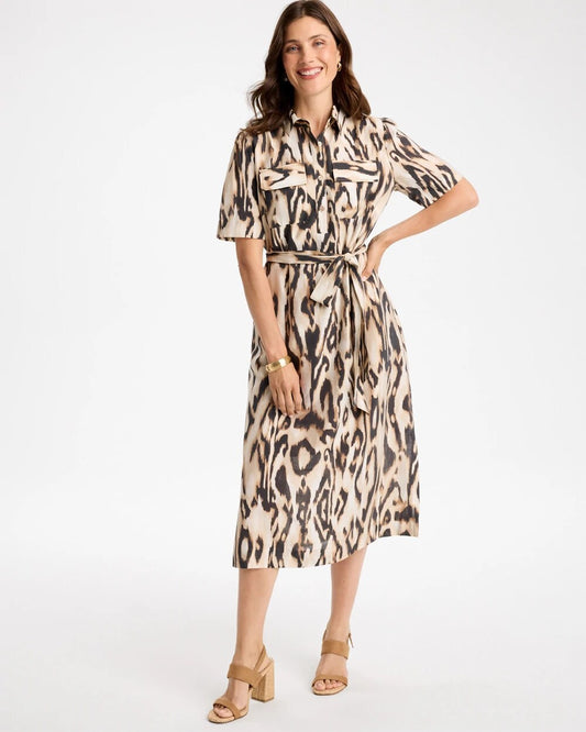 Ikat Printed Midi Length Shirtdress