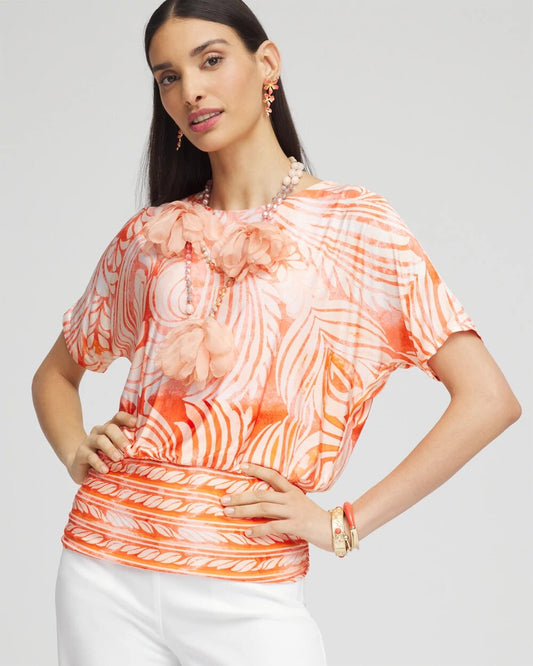 Touch of Cool Mesh Ruched Banded Hem Top