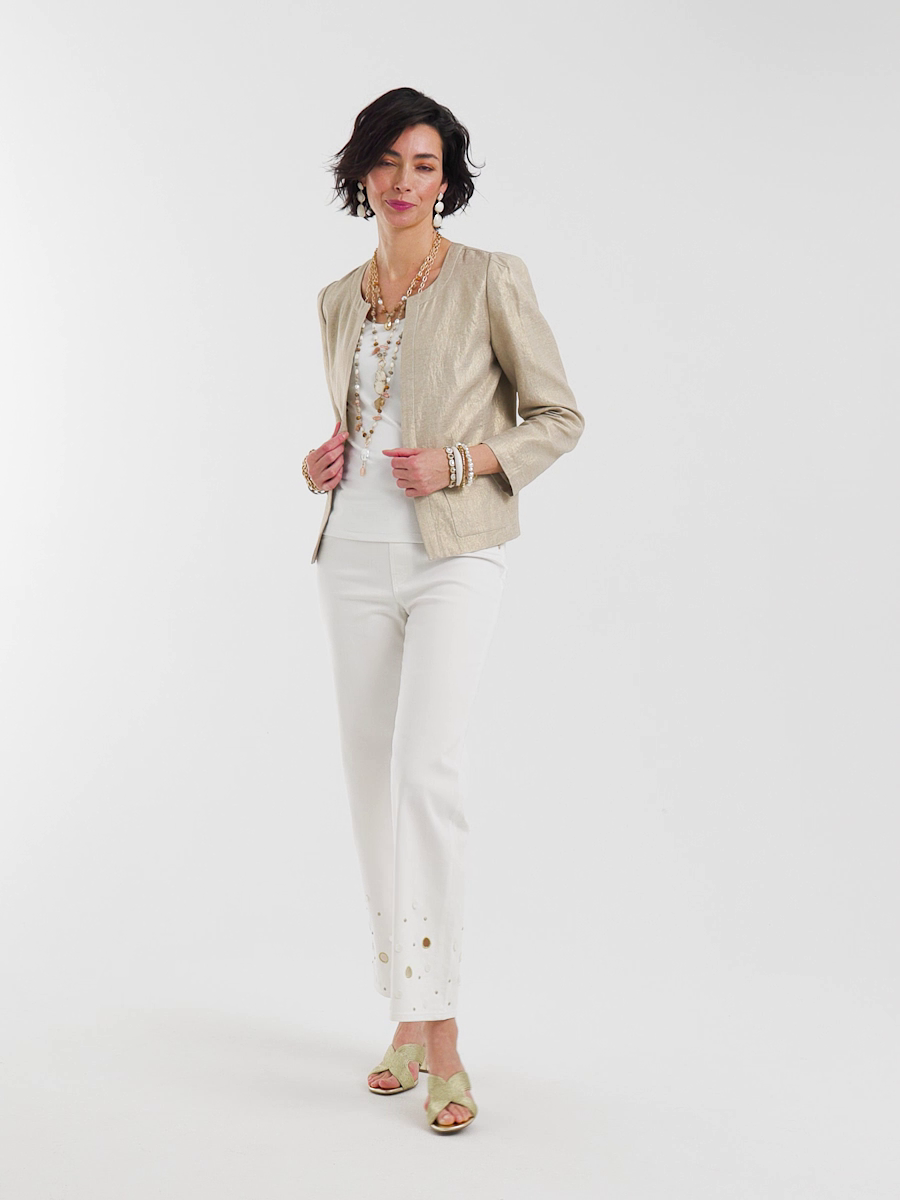 Pull-On Embellished Straight-Leg Cropped Jeans