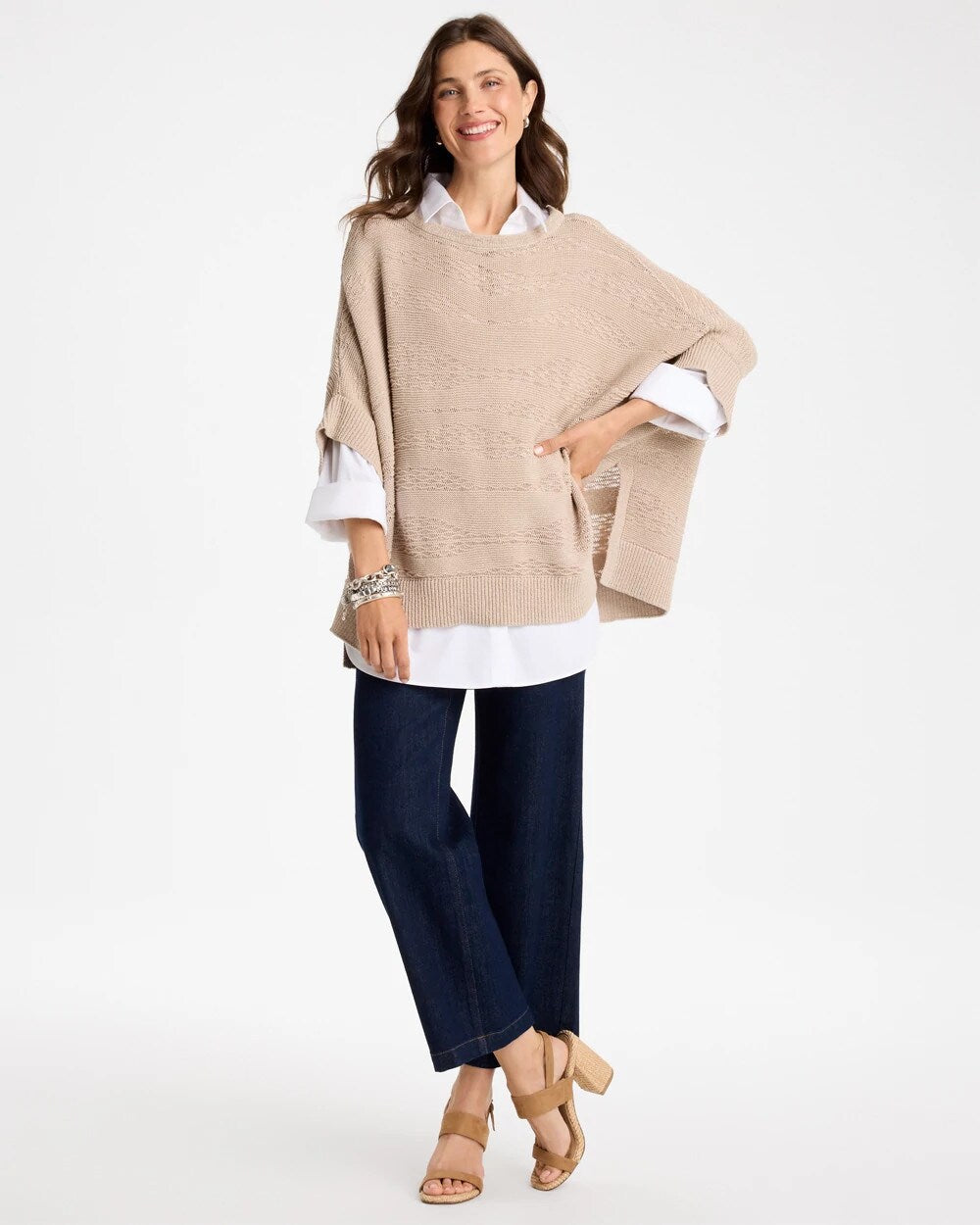 Cotton-Blend Sweater Poncho