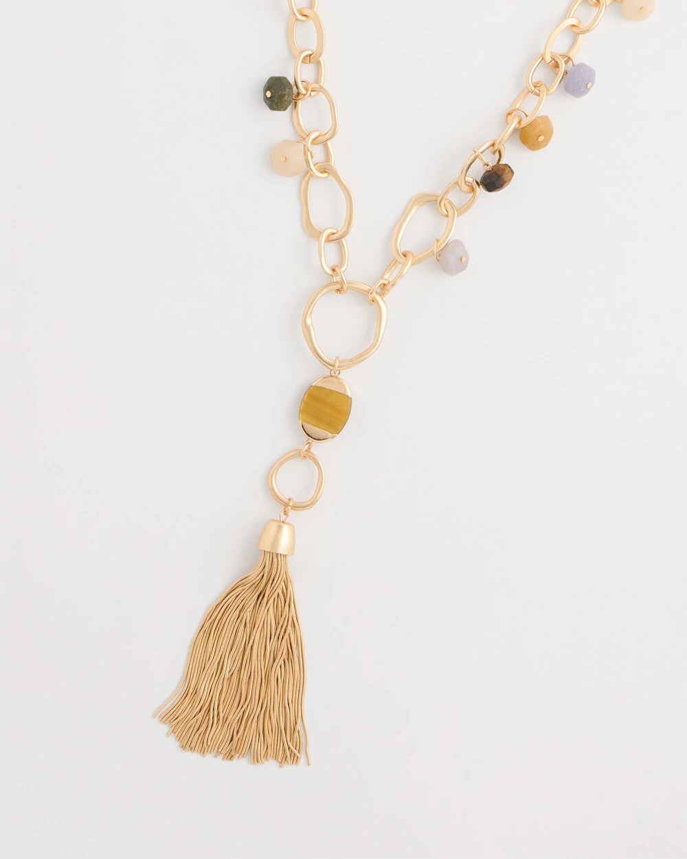 Multi-Color Beaded Tassel Pendant Necklace