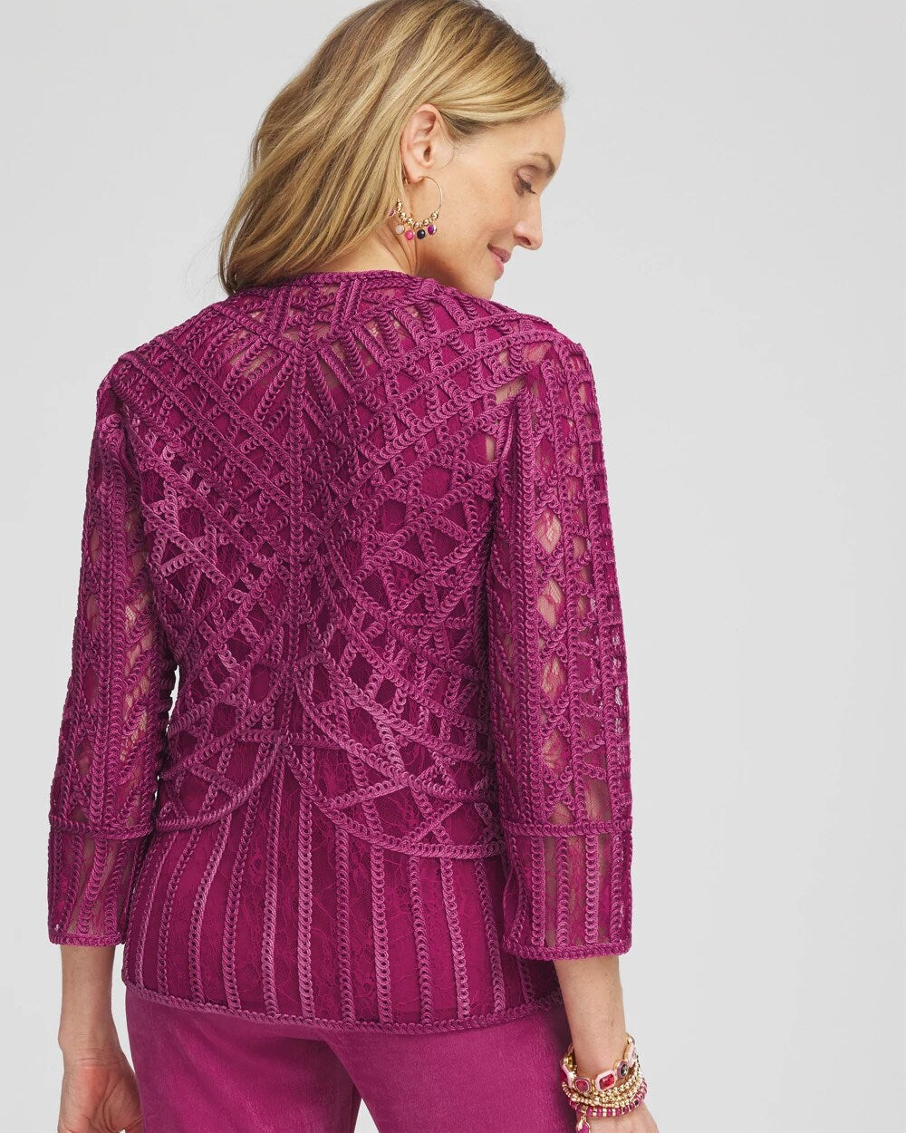 Travelers Collection Embroidered Lace Cutwork Jacket