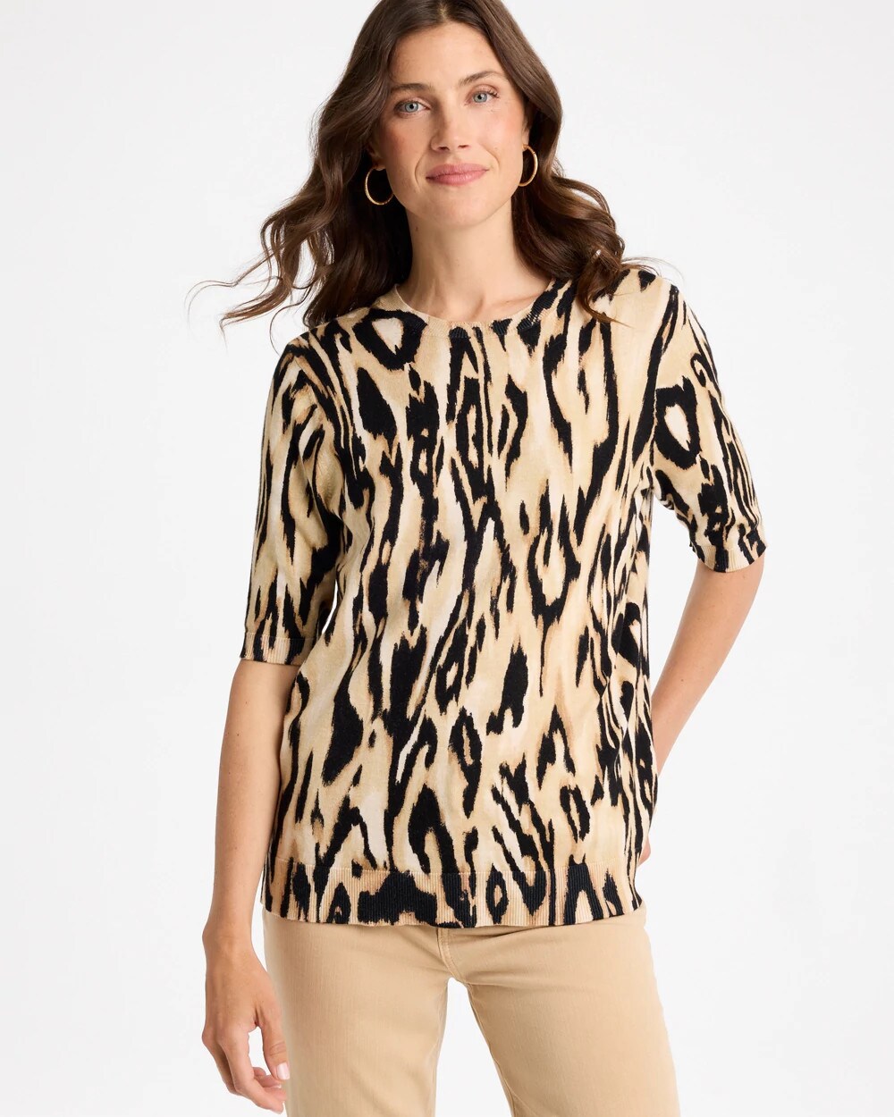 Ella Ikat Print Short-Sleeve Sweater
