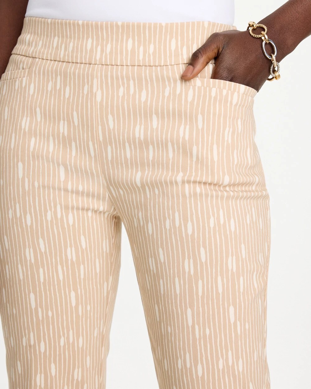 Striped Brigitte Slim Pull-On Ankle Pants