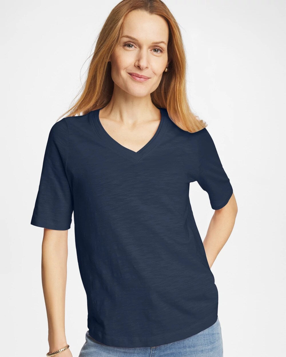 Cotton Slub V-Neck Tee