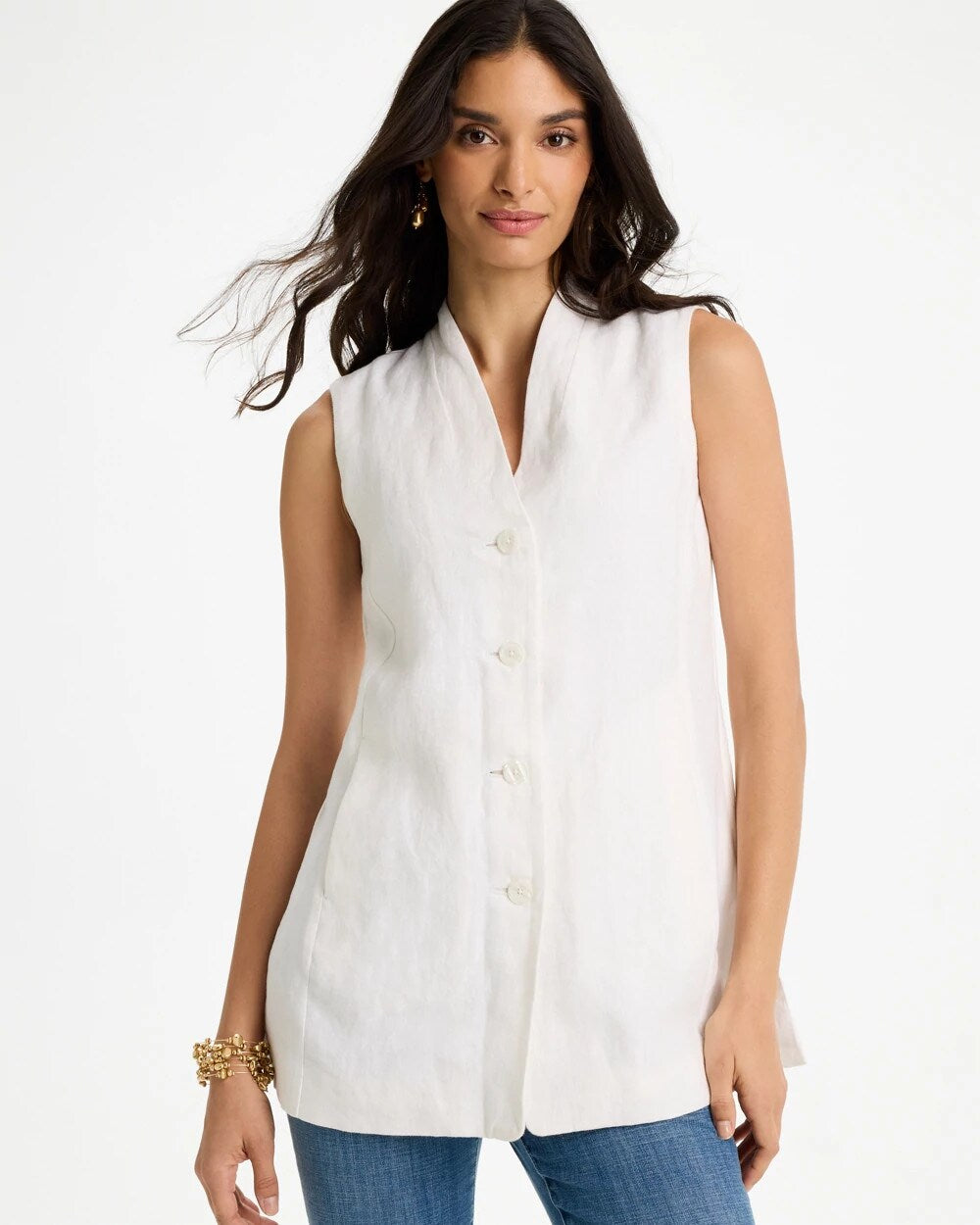 Long Linen Sleeveless Vest