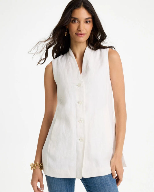 Long Linen Sleeveless Vest