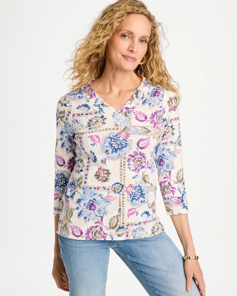 Printed V-Neck Pima Tee