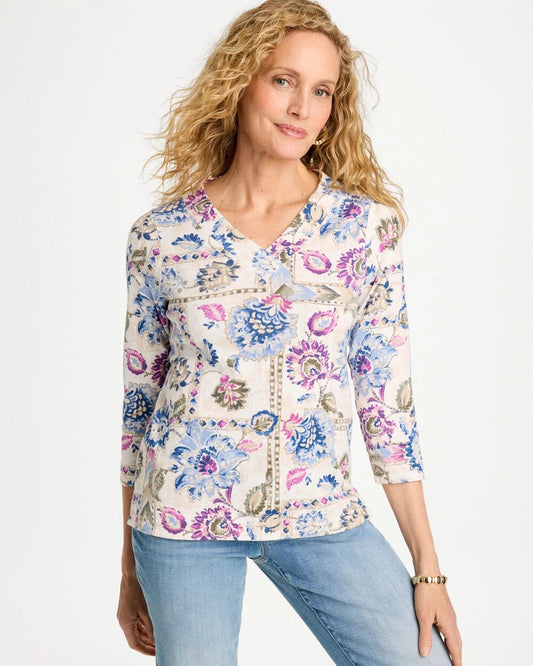 Printed V-Neck Pima Tee