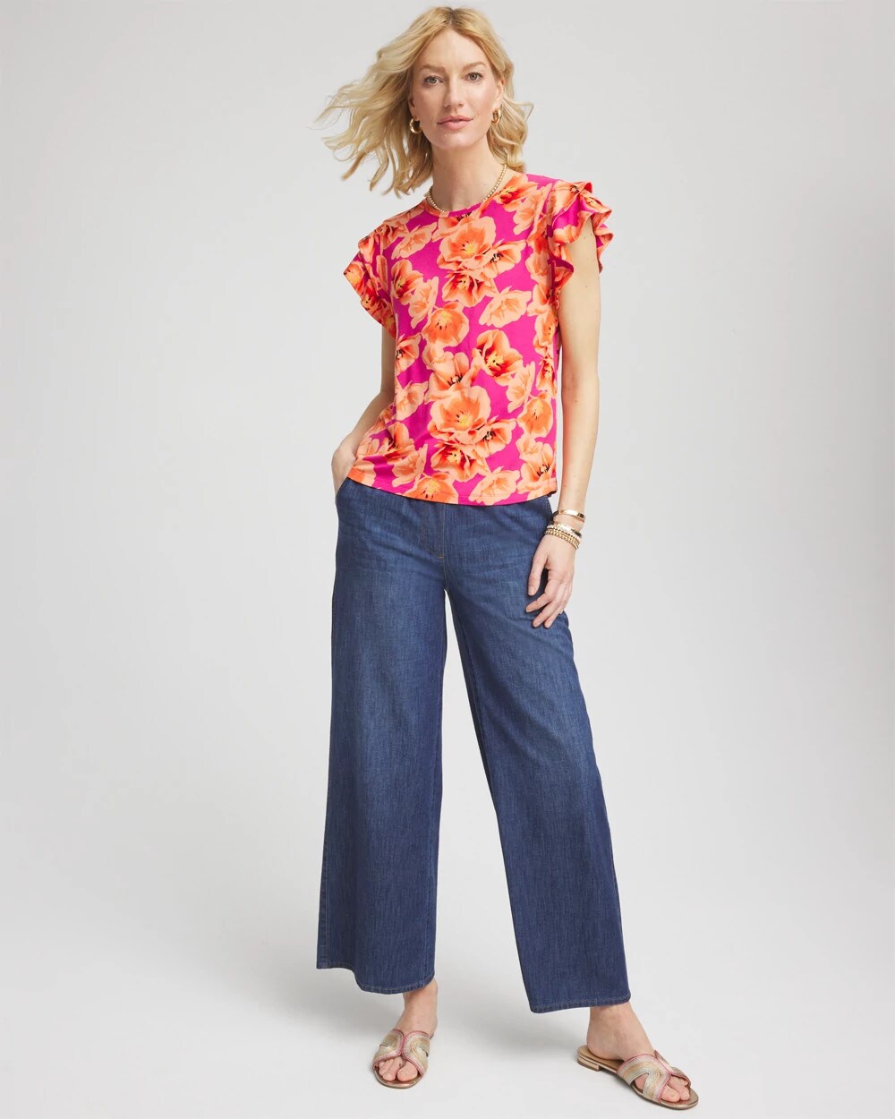 Touch of Cool Tropical Flutter Sleeve Tee