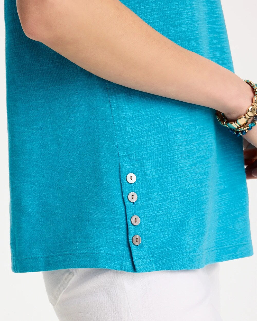 Cotton Slub Crewneck Button Tee