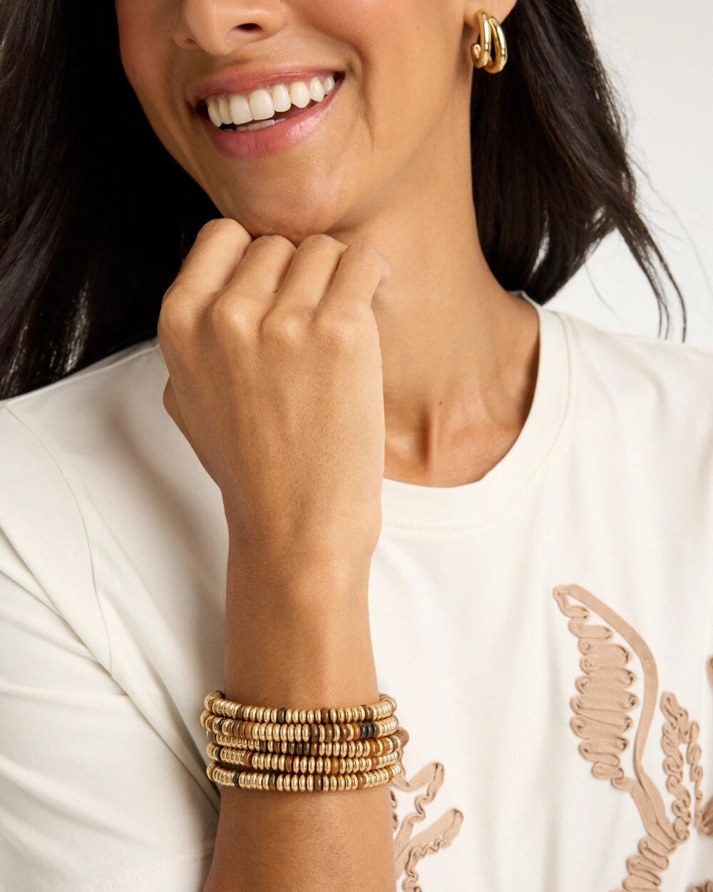 Stretch Set of Five Neutral Beaded Bracelets