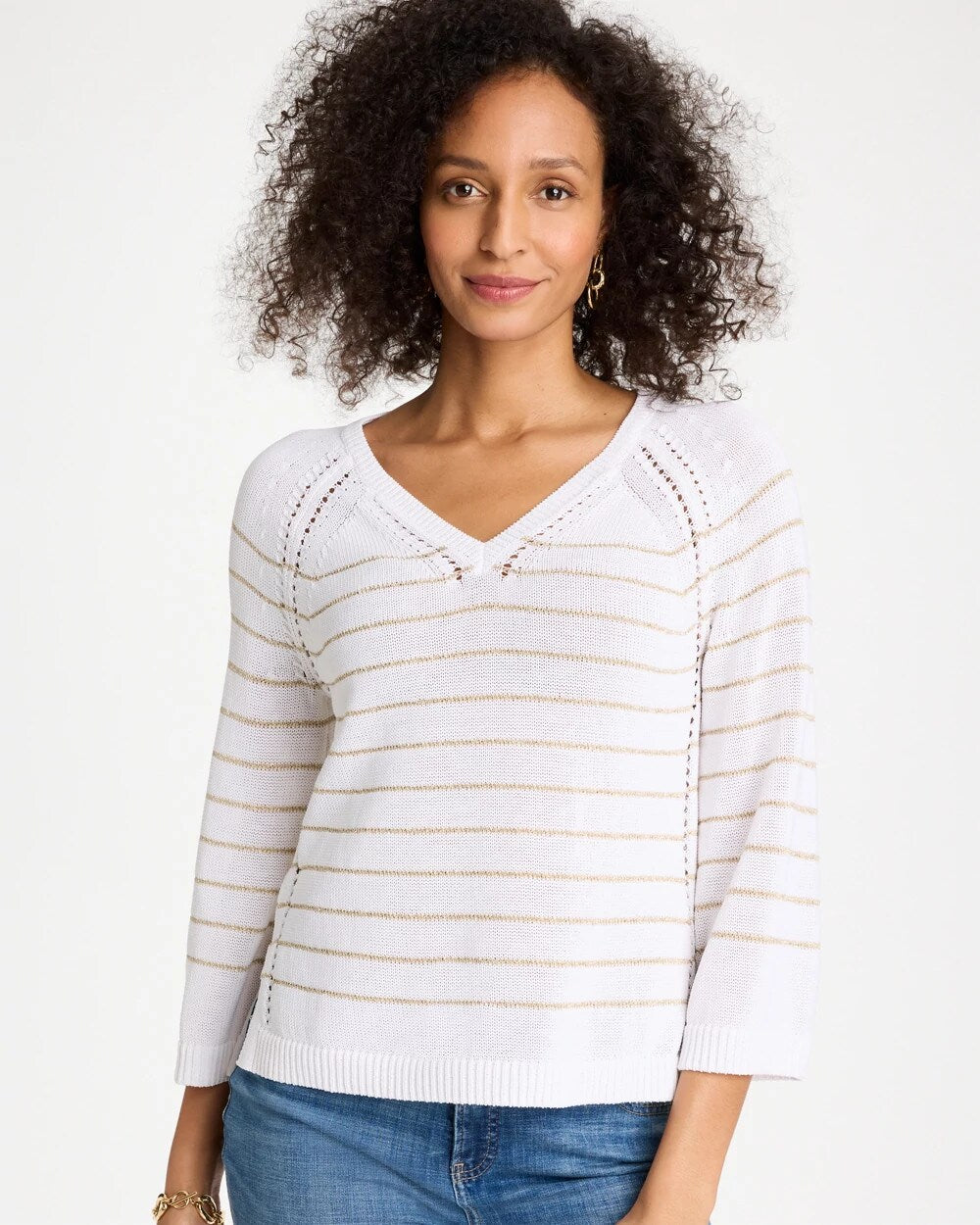 Metallic Striped Pullover Sweater