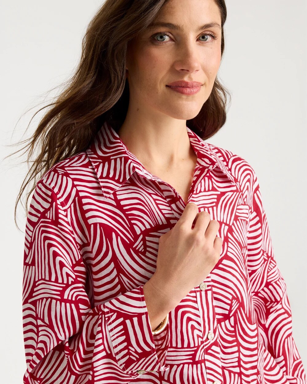 No Iron Linen Geo Print Shirt