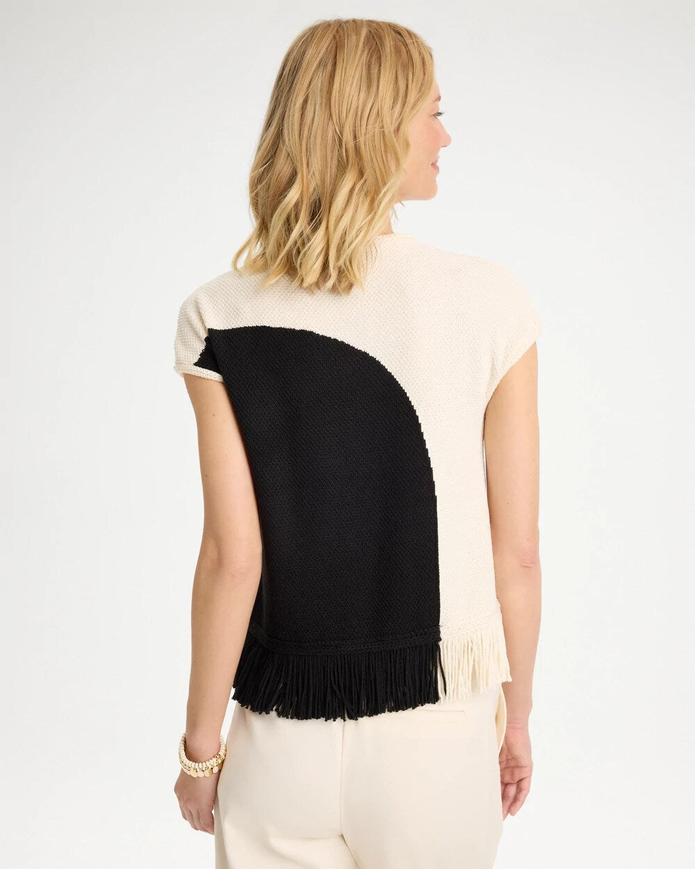 Colorblock Intarsia Fringed Sweater