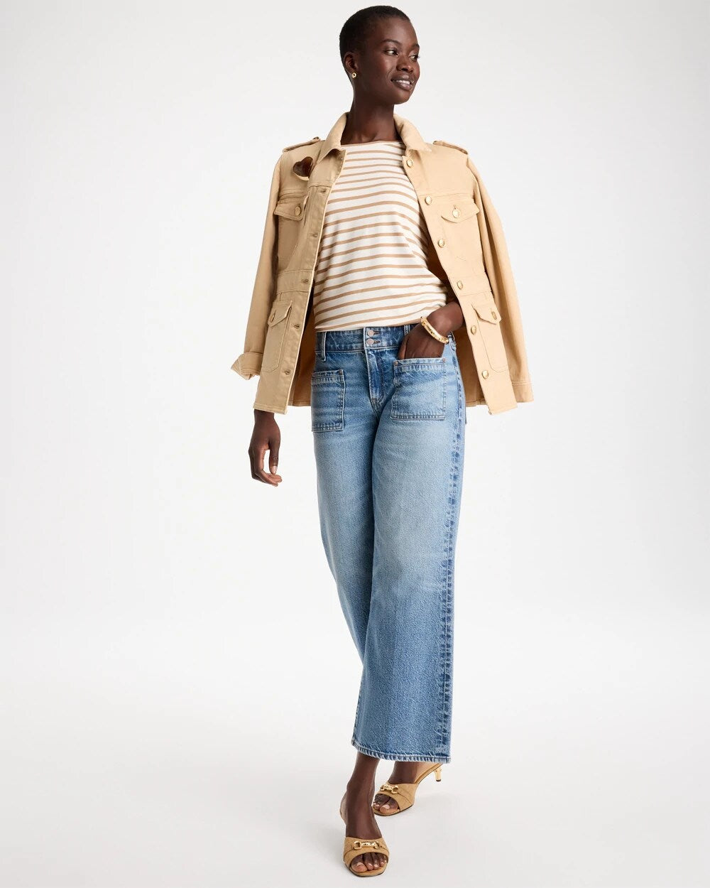 Striped Touch of Cool Elbow-sleeve Layering Tee