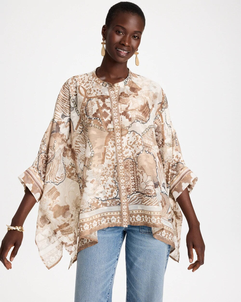 Neutral Luxe Button Poncho
