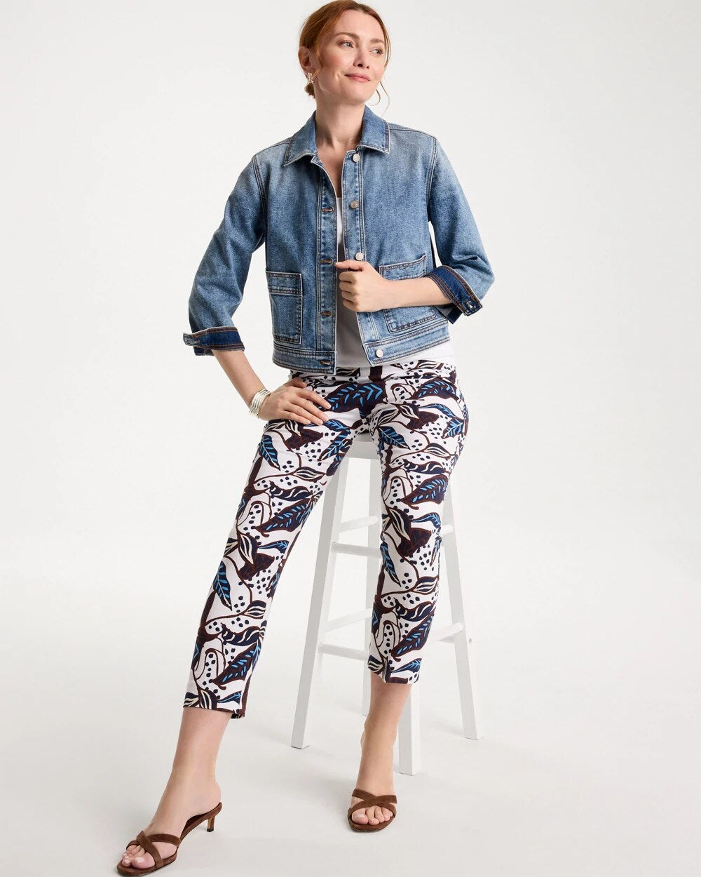 Forest Print Brigitte Slim Pull-On Crop Pant