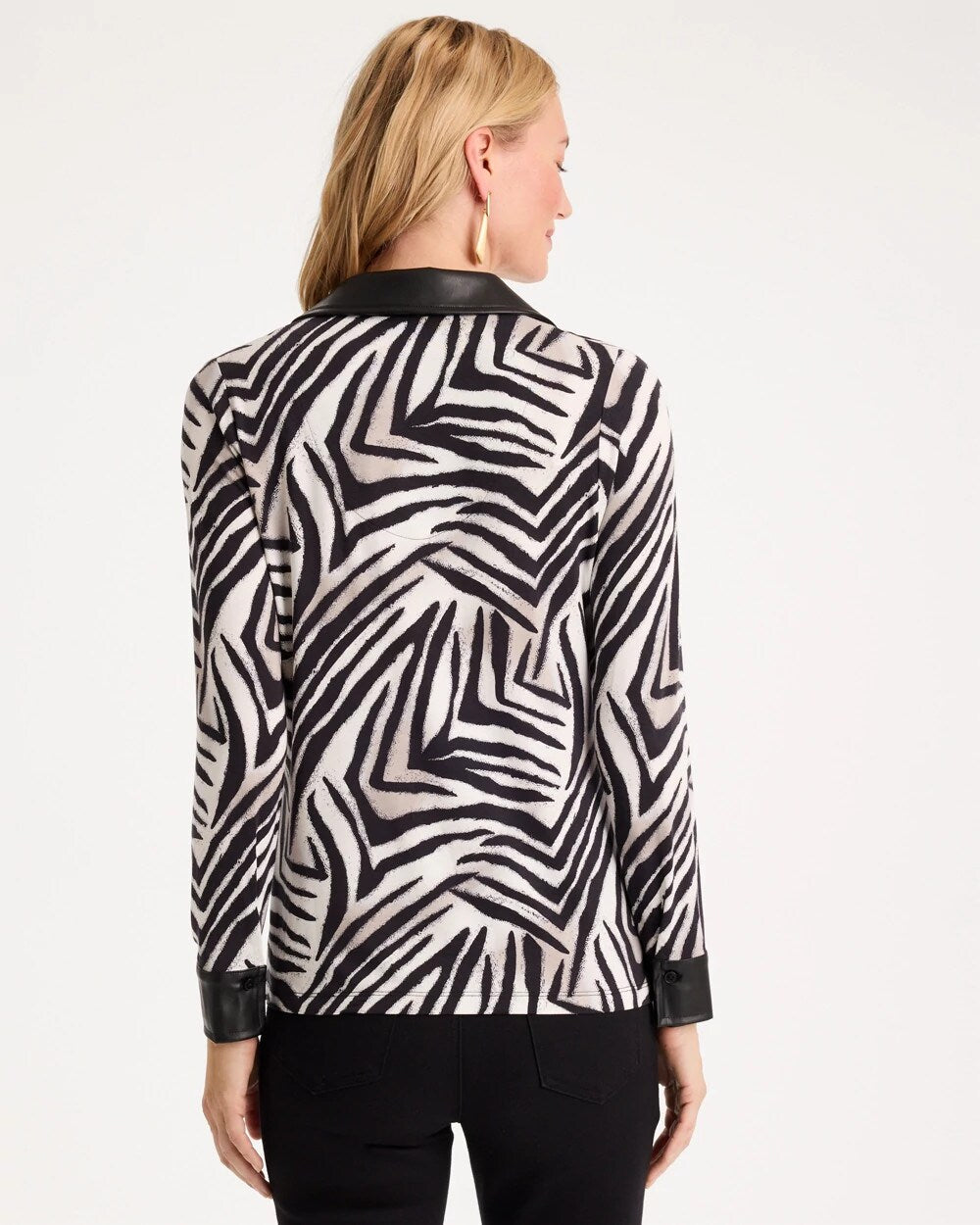Zebra Animal Print Knit Leather-Trim Tee