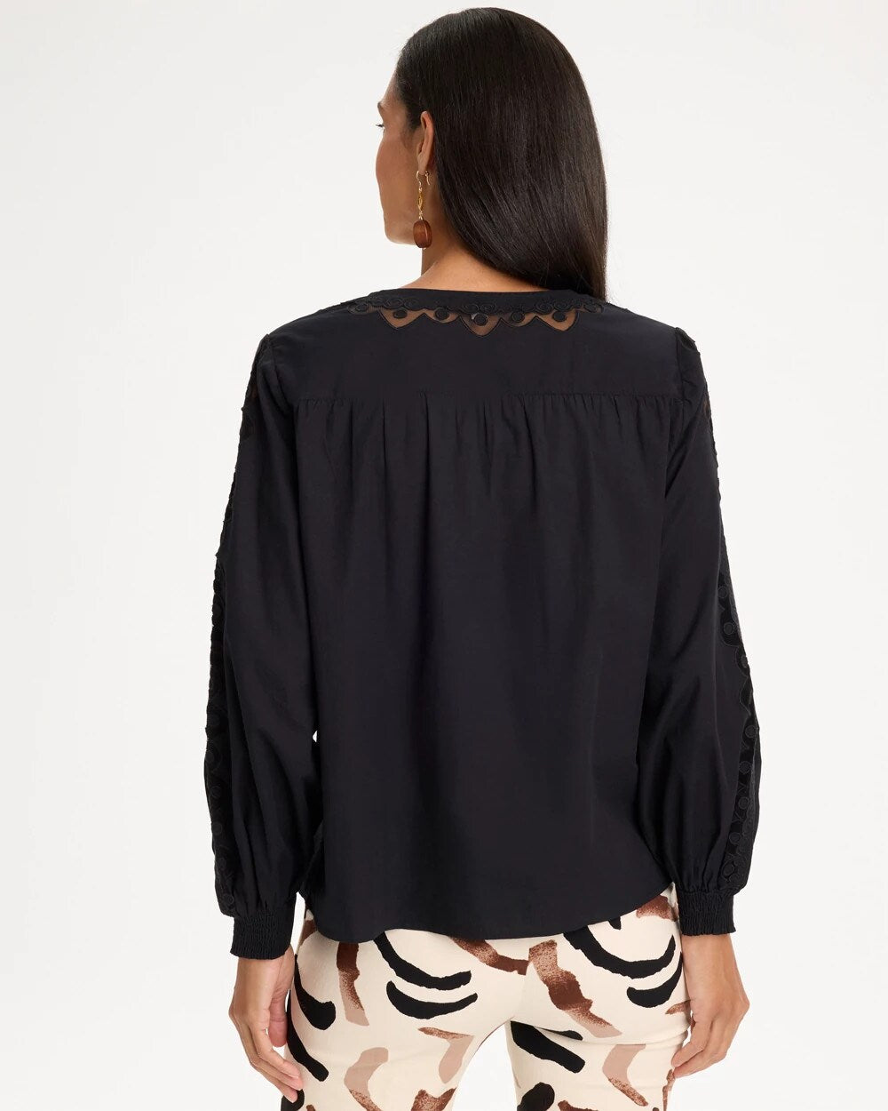 Poplin Cotton Lace Tie-Front Blouse