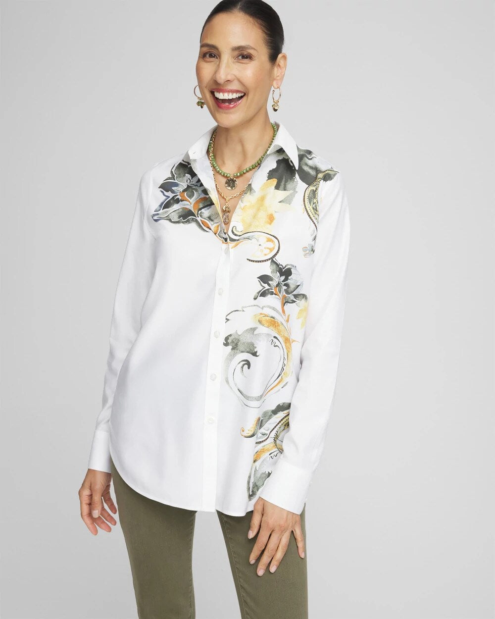 No Iron Placed Floral Shirt