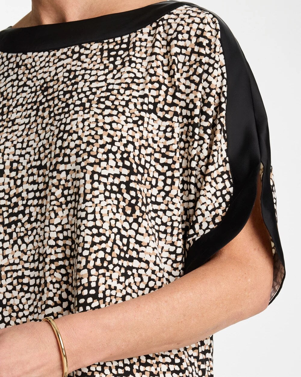 Printed Jersey & Satin Dolman Tee