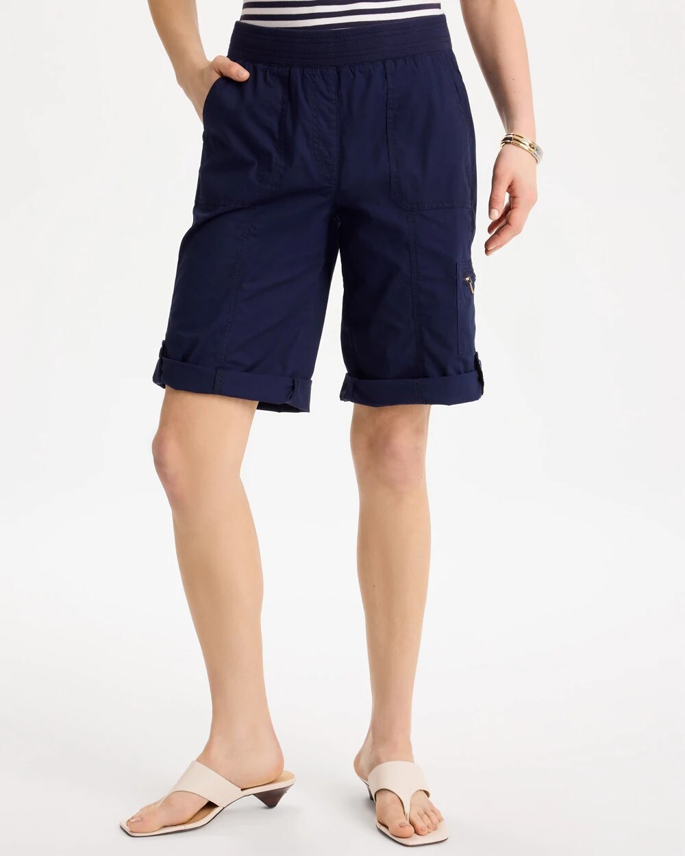Poplin Cotton Roll-Tab Shorts