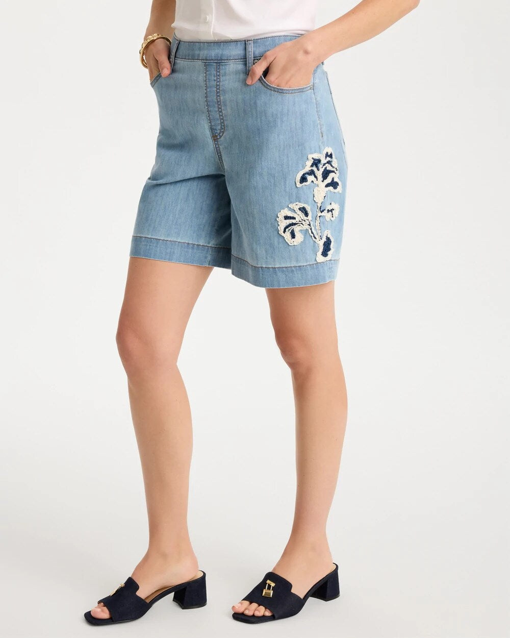 Embellished Lightweight Jean Shorts