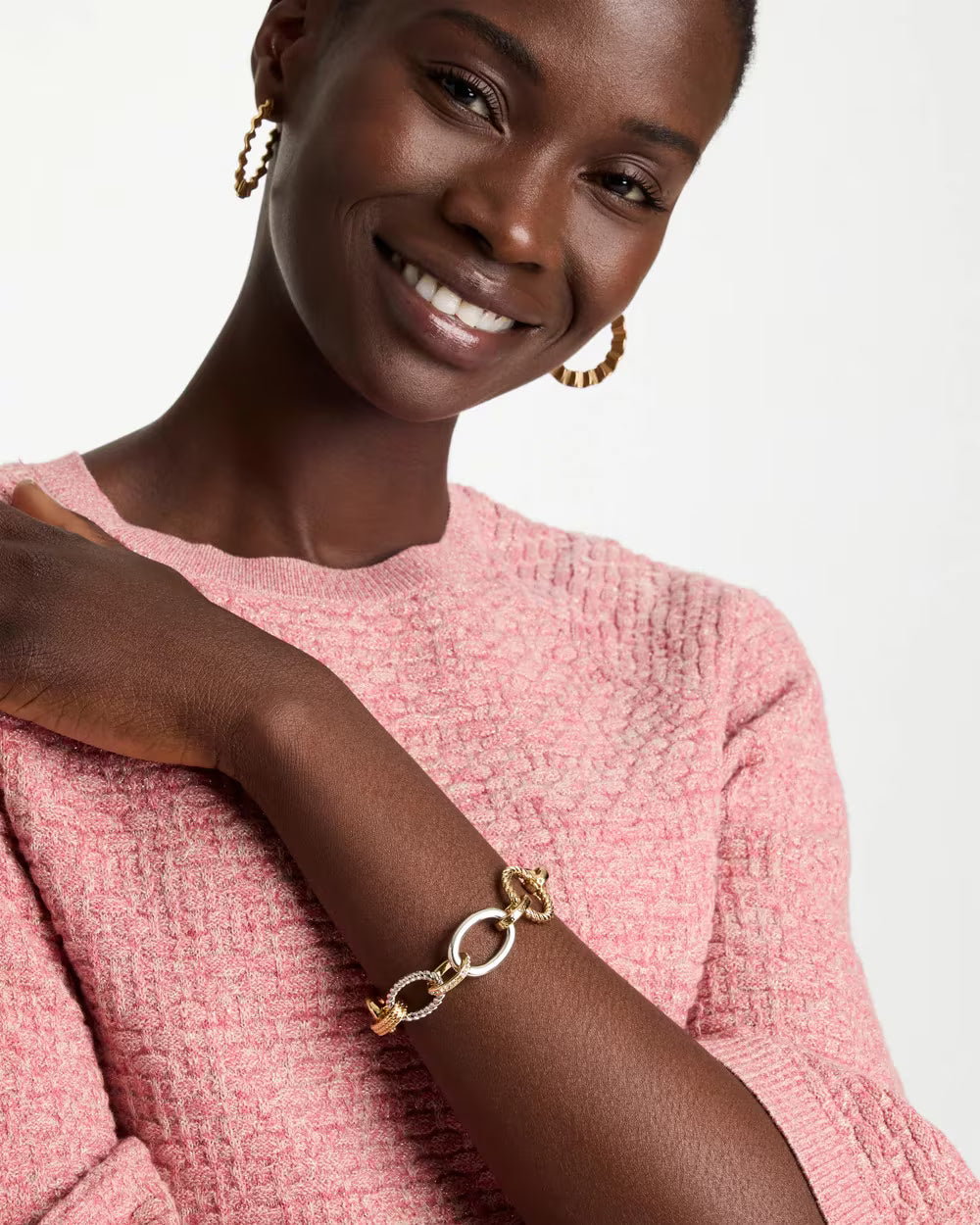 Mixed Metal Textured Toggle Bracelet