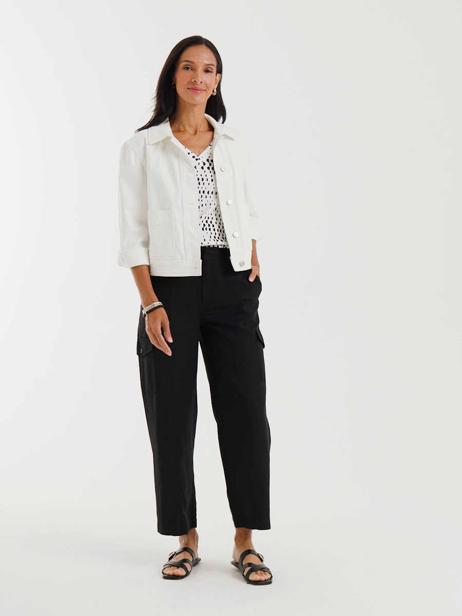 Linen-Blend Utility Wide Crop Pants