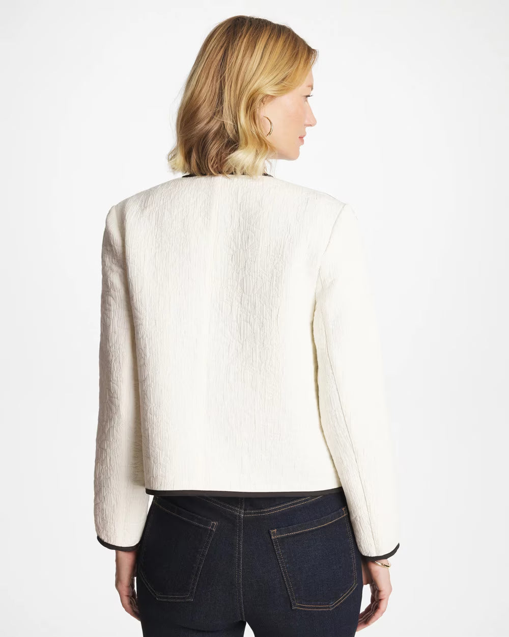 Collarless Quilted Box Jacket