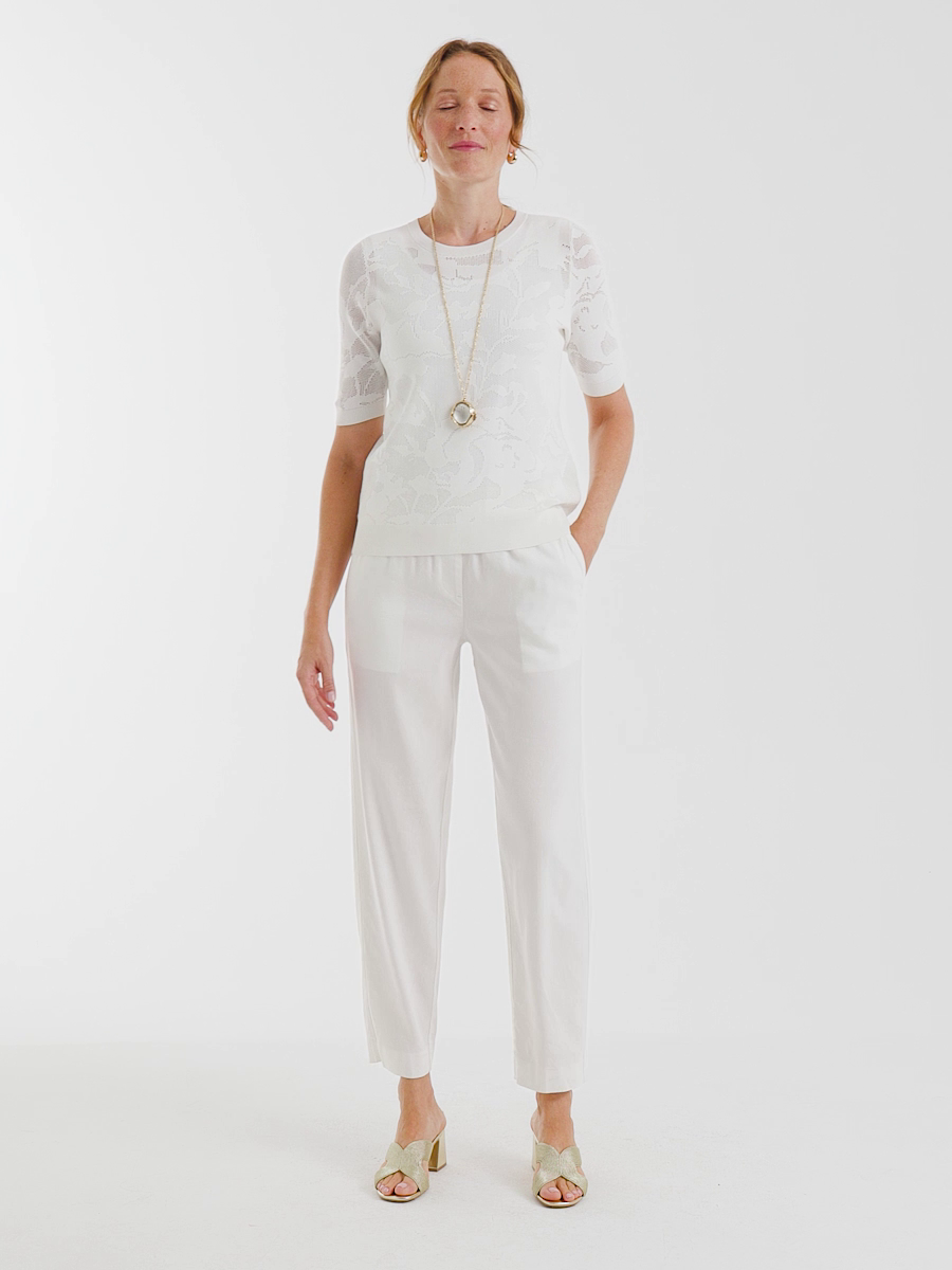 Soft-Stretch Linen Straight Tapered Ankle Pants