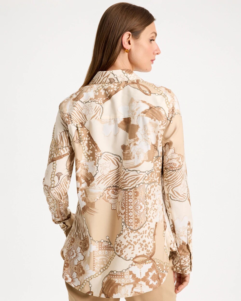 No Iron Stretch Neutral Luxe Printed Shirt