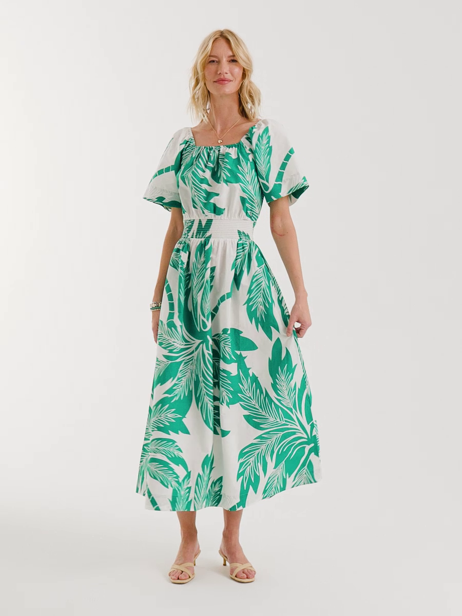 Poplin Cotton Off-Shoulder Printed Dress