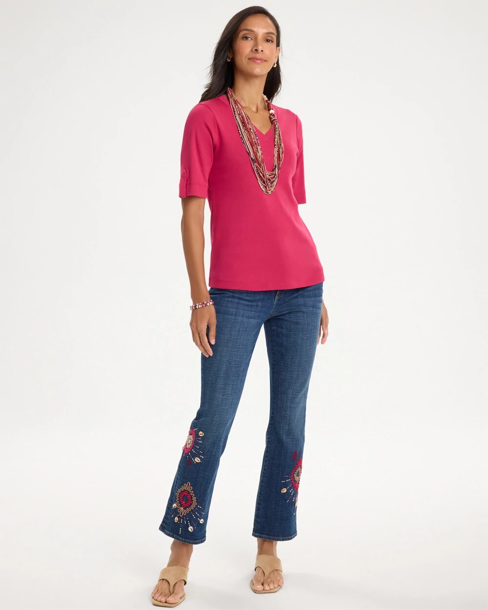 Girlfriend Tropical Soutache Flared Crop Jeans