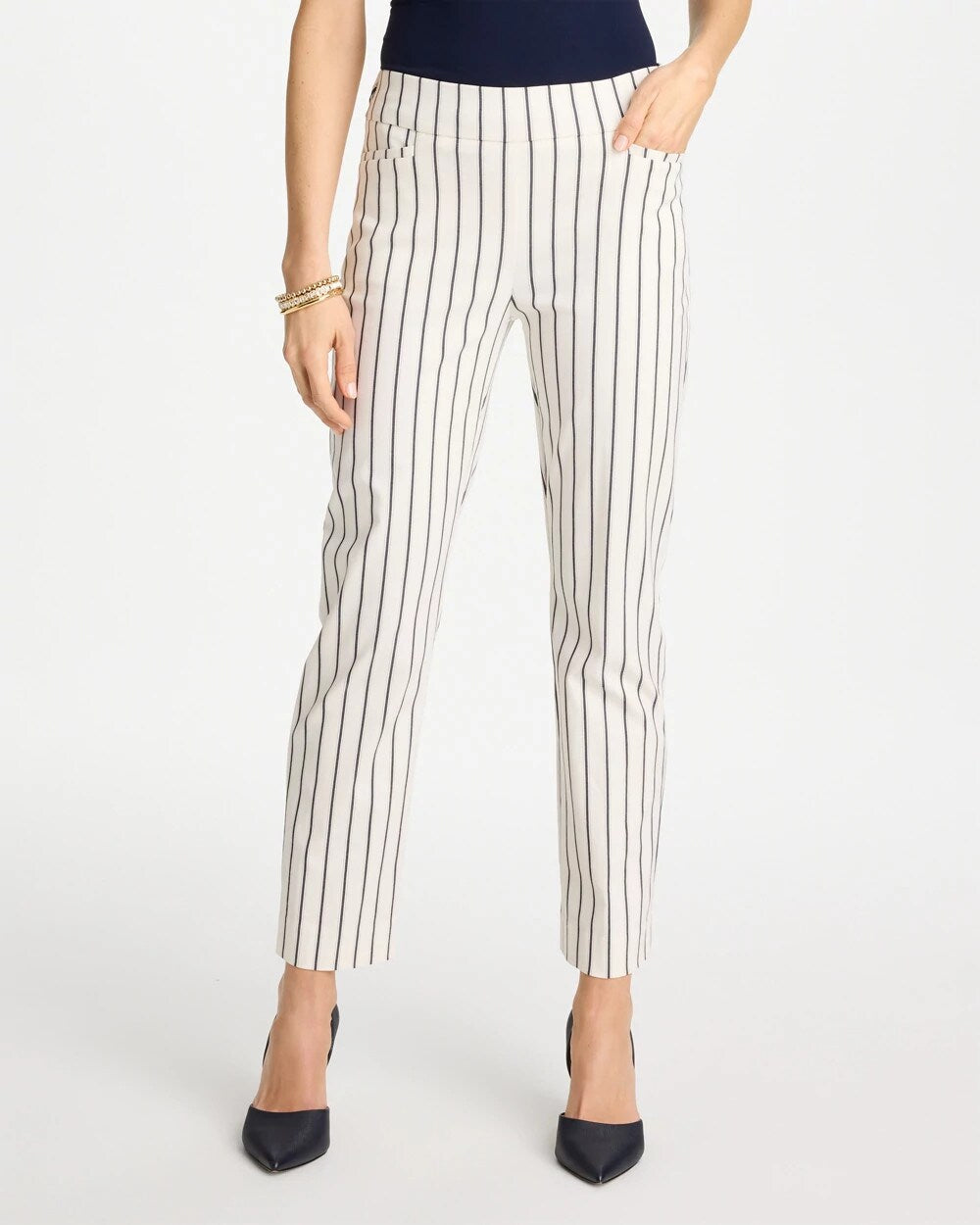 Pinstriped Brigitte Slim Ankle Pants