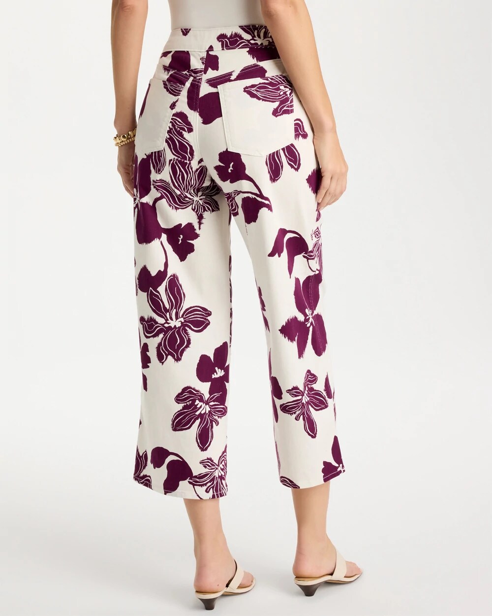 Girlfriend Pull-On Printed Wide Crop Jeans