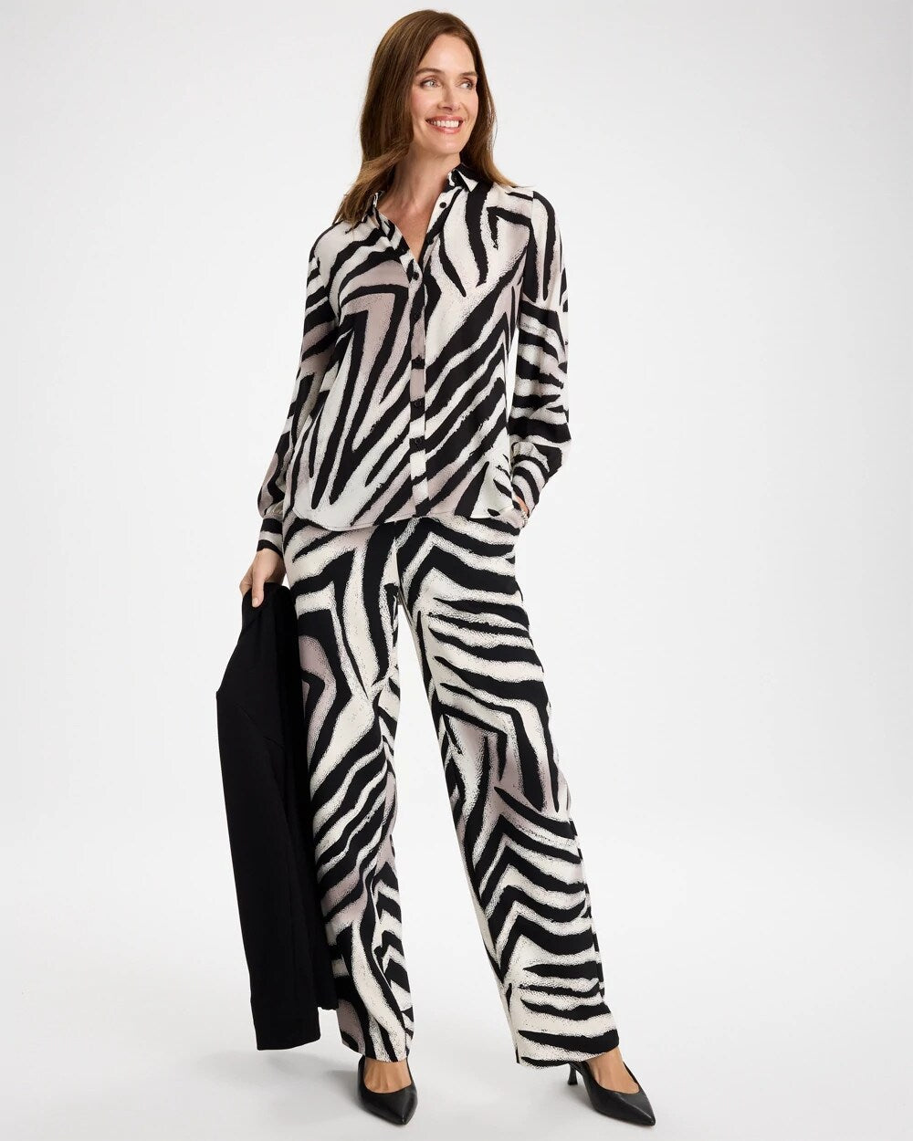 Georgette Zebra Print Collared Shirt