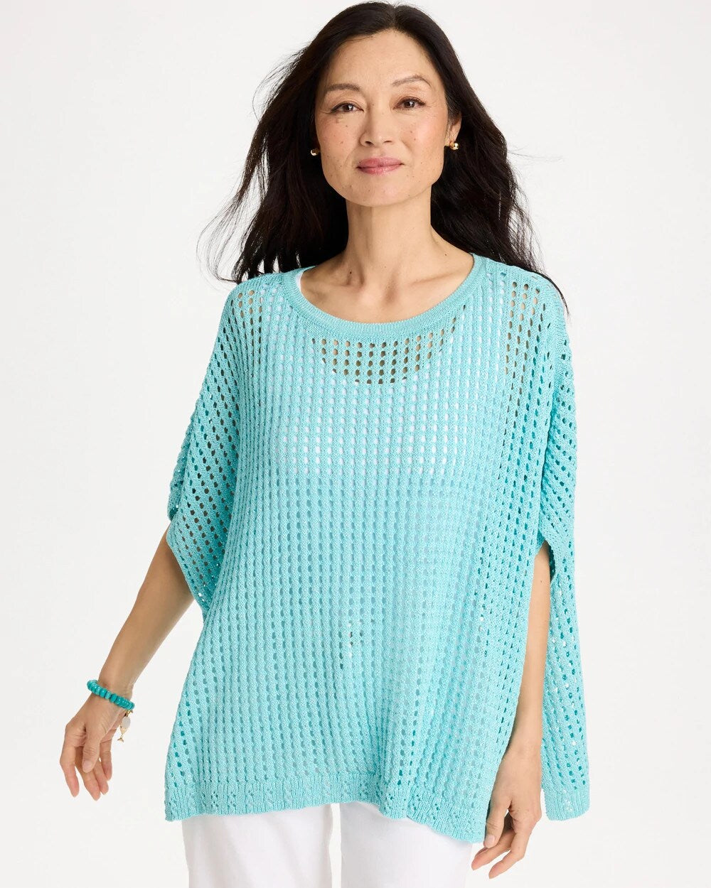 Lurex Open-Stitch Sweater Poncho
