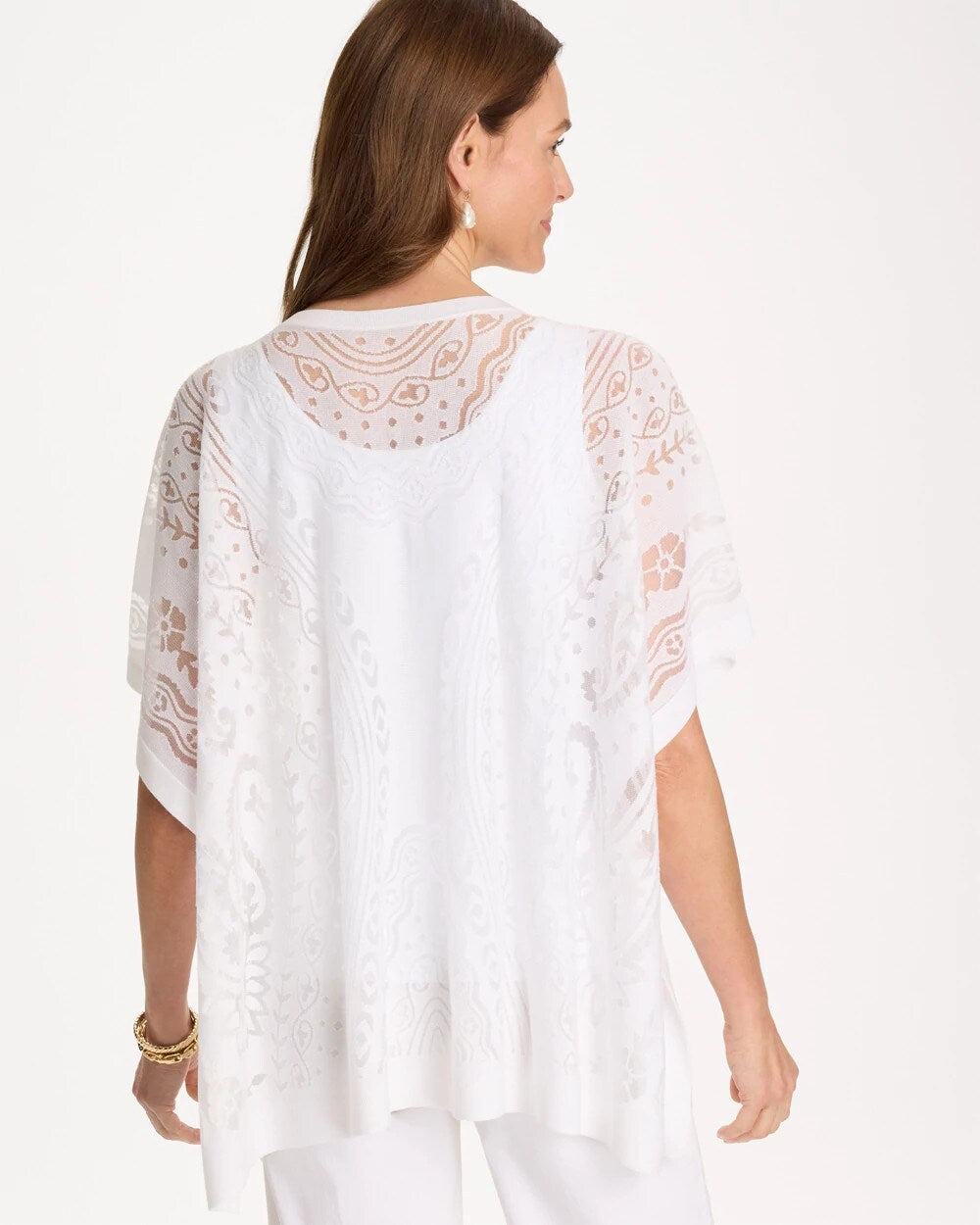 Notch Neck Burn Out Sweater Poncho