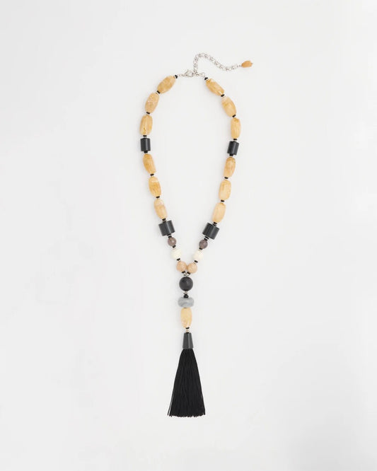 Neutral Large Beaded Tassel Necklace
