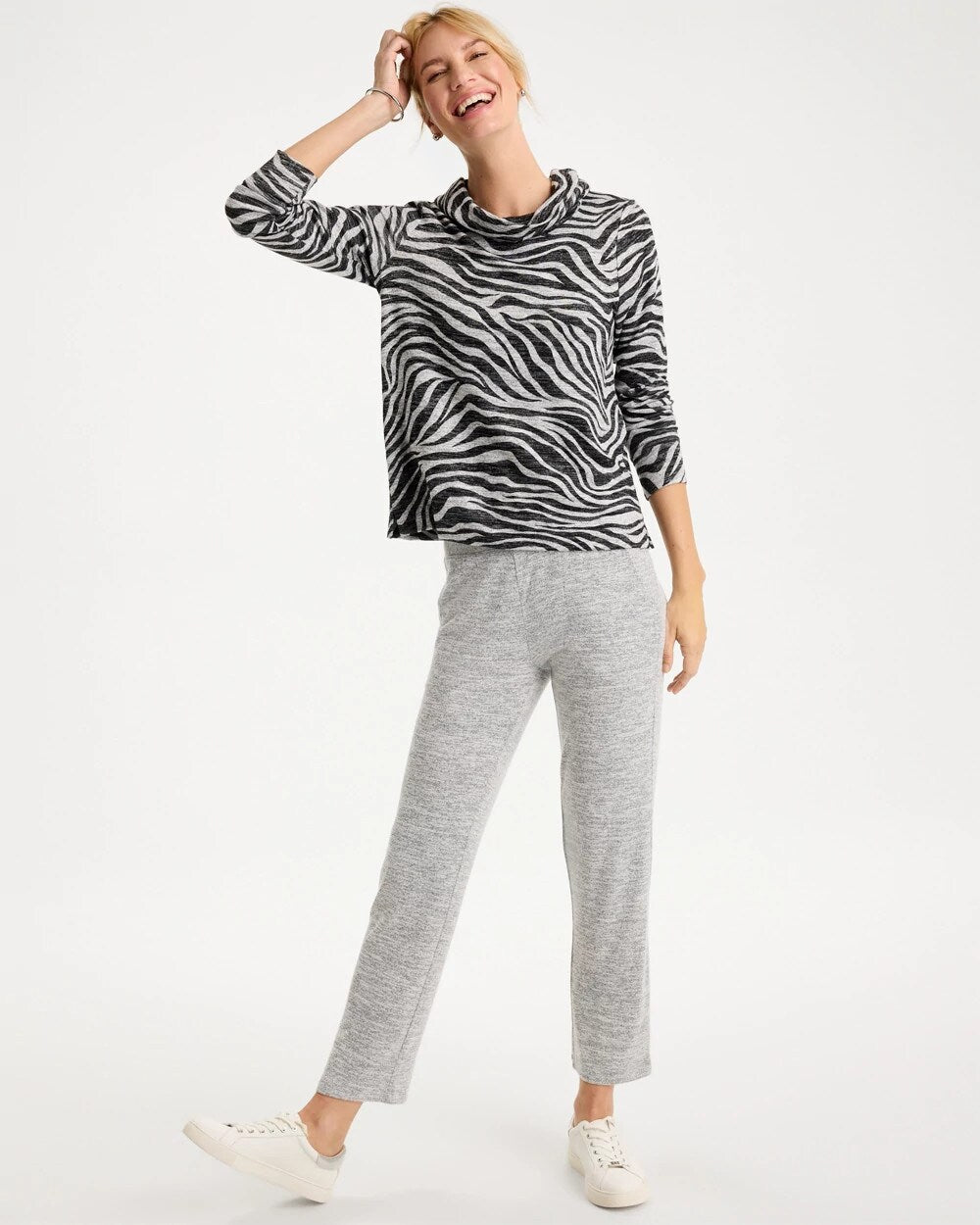 Zenergy Zebra Cowl Neck Top