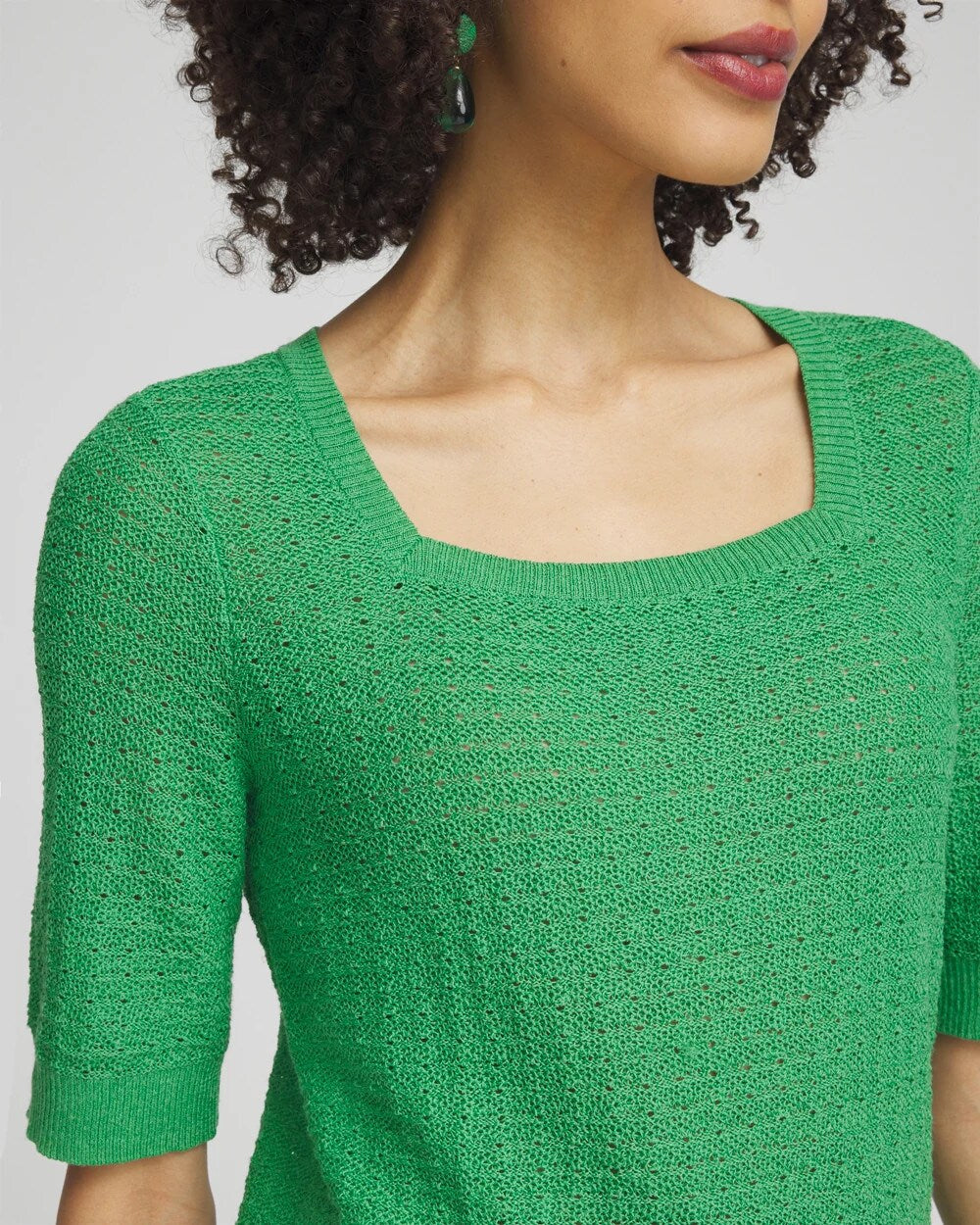Linen Blend Square Neck Pullover