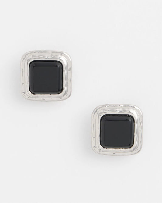 No Droop Onyx Square Clip-On Earrings