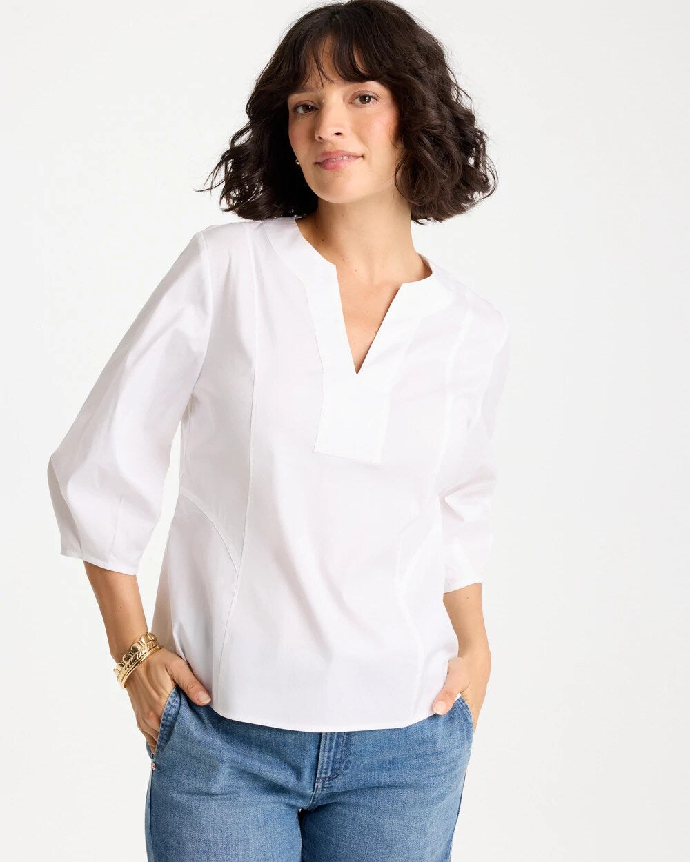 Poplin Cotton 3/4 Sleeve Popover