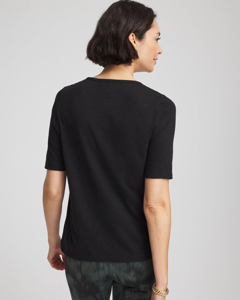 Cotton Slub Crewneck Button Tee