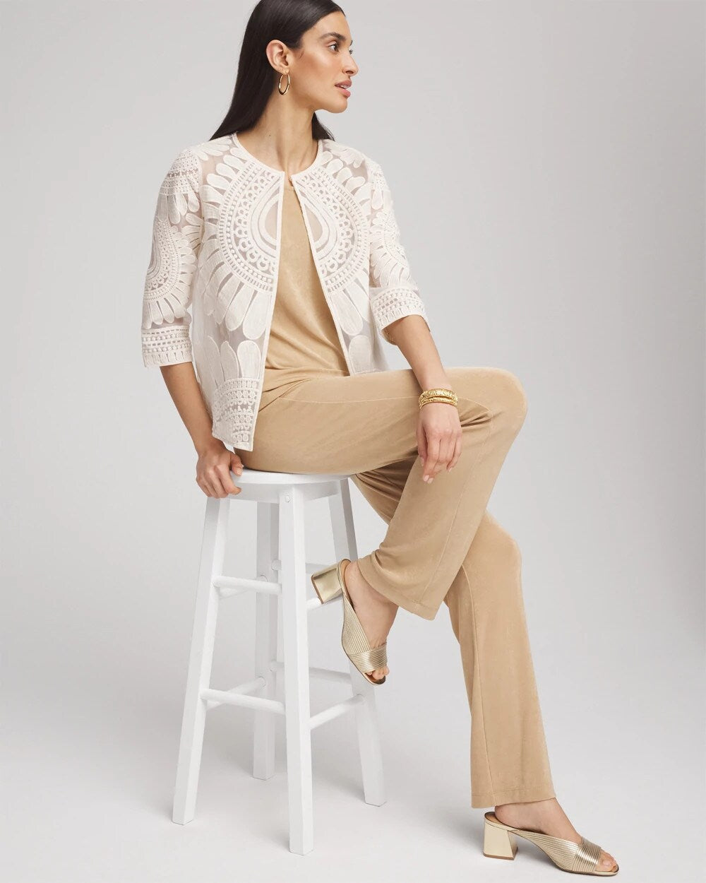Travelers Collection Embroidered 3/4 Sleeve Jacket